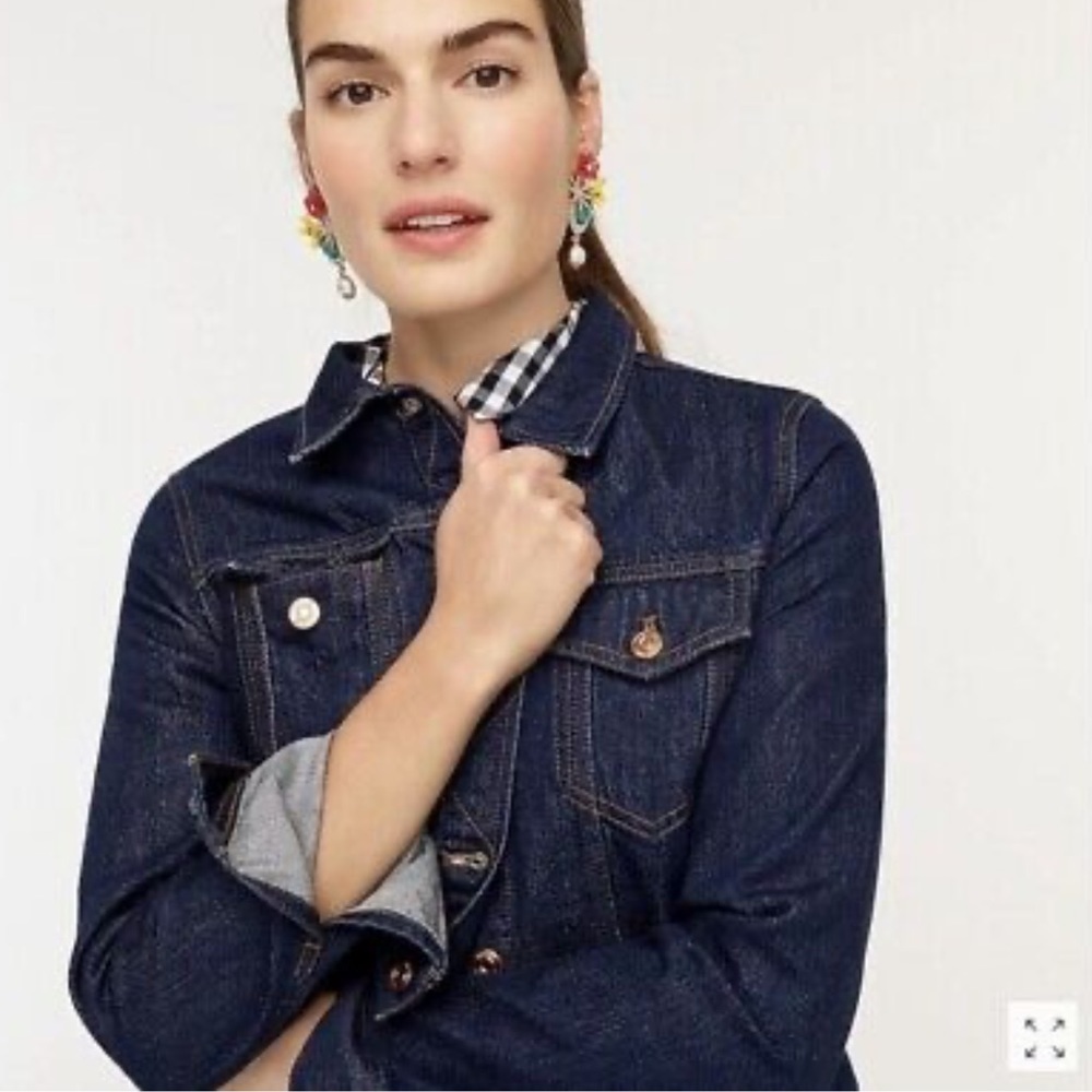 CREW Womens Classic Denim Jacket EUC Dark Wash AI403 Cotton Sz small